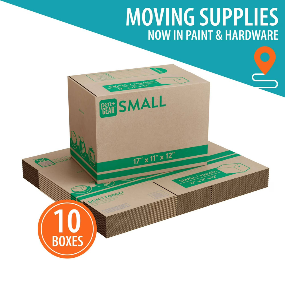 (10 Pack) Small Moving Boxes, 17 In. L X 11 In. W X 12 In. H, Kraft