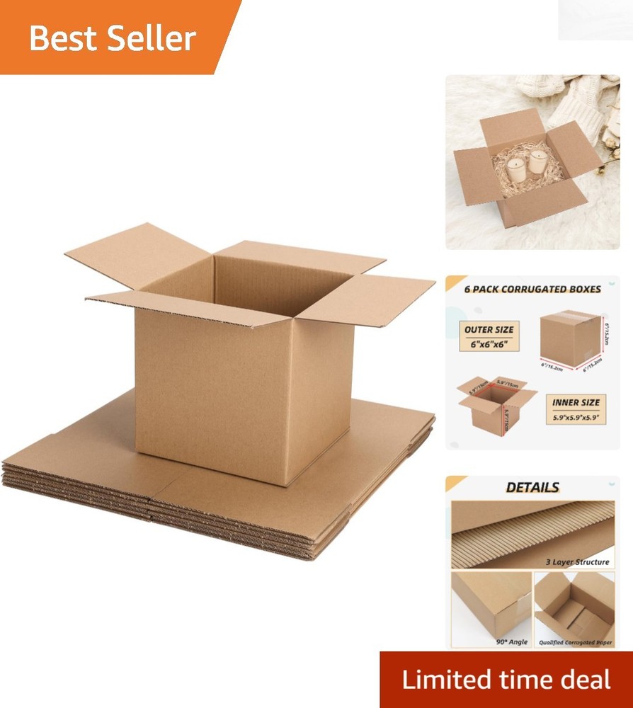 Eco-Friendly 6x6x6 Inches Corrugated Shipping Boxes – Pack of 6, Durable & Easy