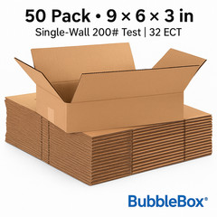 50 Pack 9x6x3 Single-Wall Shipping Boxes, 200# Test 32 ECT Corrugated Boxes