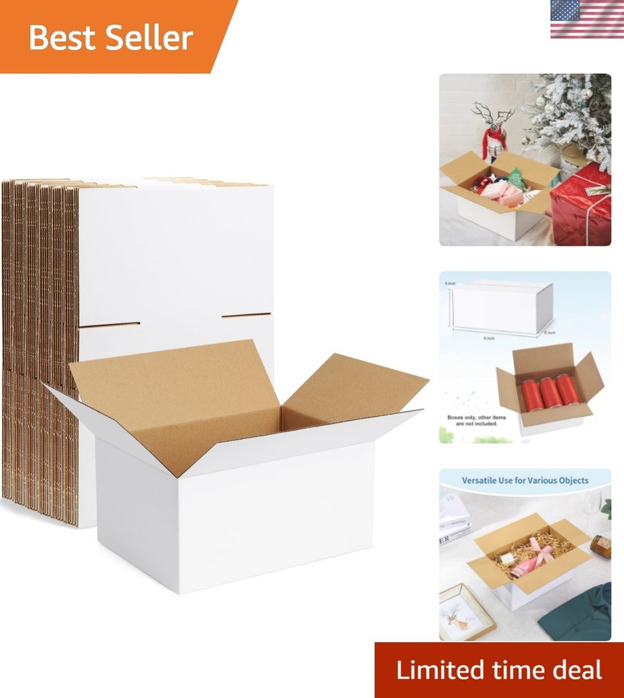 10 Pack 8x6x4 Inch White Corrugated Shipping Boxes – Perfect for Small Business