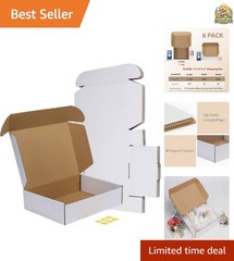 12x9x3 Shipping Boxes Set of 6, White Corrugated Cardboard Box for Packing, M…