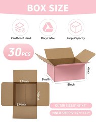 30-Pack 8x8x4 inch Cute Pink Shipping Boxes Gift Packaging Mailers Corrugated