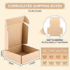 Shipping Boxes 100 Pack 6 x 6 x 2 Inch Corrugated Cardboard Boxes Small Mailing