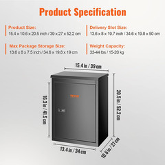 Parcel Drop Boxes for outside 15.4″ X 10.6″ X 20.5″, Galvanized Steel Wall Mount