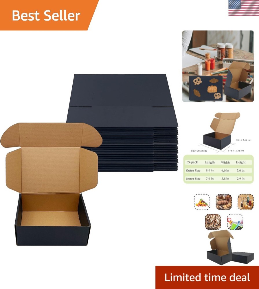 24 Customizable Black Mailer Boxes 8x6x3 in Bulk for Easy Assembly and Shipping