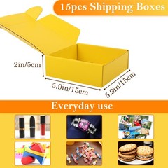 15 PCS Yellow 6x6x2 Inch Small Corrugated Cardboard Shipping Mailing Box