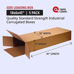 5 Pack Electric Guitar Cardboard Shipping Boxes Side Load Corrugated 18″X6″X45″