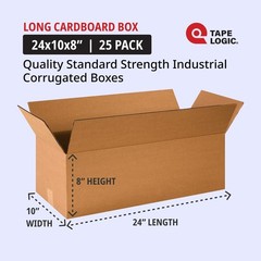 TAPE LOGIC 24x10x8 Long Corrugated Boxes, Long, 24L x 10W x 8H, Pack of 25 |