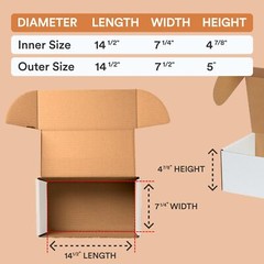25 Pack Oyster White Medium Shipping Boxes 14.5×7.5×5 Crush Proof Cardboard