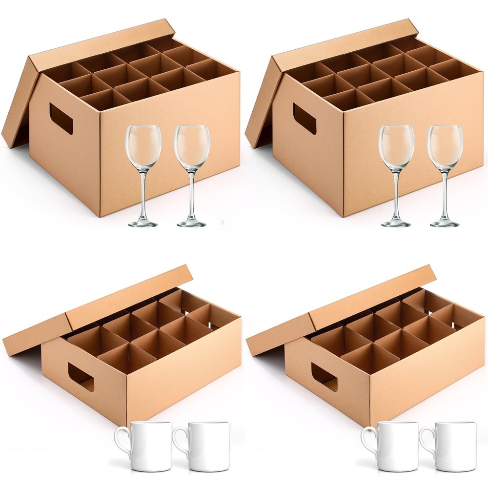 4 Pack Wine Glass Mug Moving Boxes with Divider Kits Included 20 x 15 x 12 In…