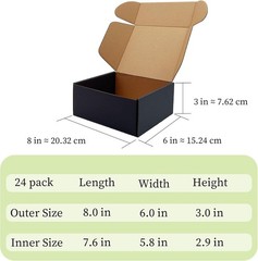 24 Customizable Black Mailer Boxes 8x6x3 in Bulk for Easy Assembly and Shipping