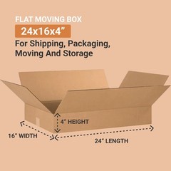 24164 Flat Corrugated Cardboard Box 24″ L x 16″ W x 4″ H, Kraft, For Shipping…