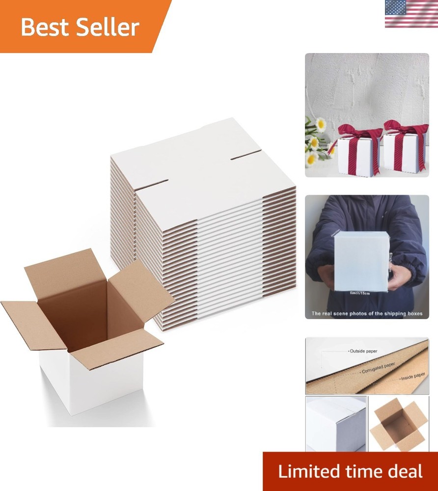 6x6x6 Inches White Shipping Boxes Set of 25