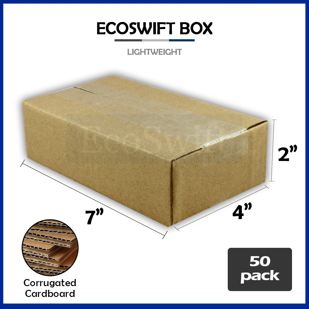 50 7x4x2 EcoSwift Cardboard Packing Moving Shipping Boxes Corrugated Box Cartons