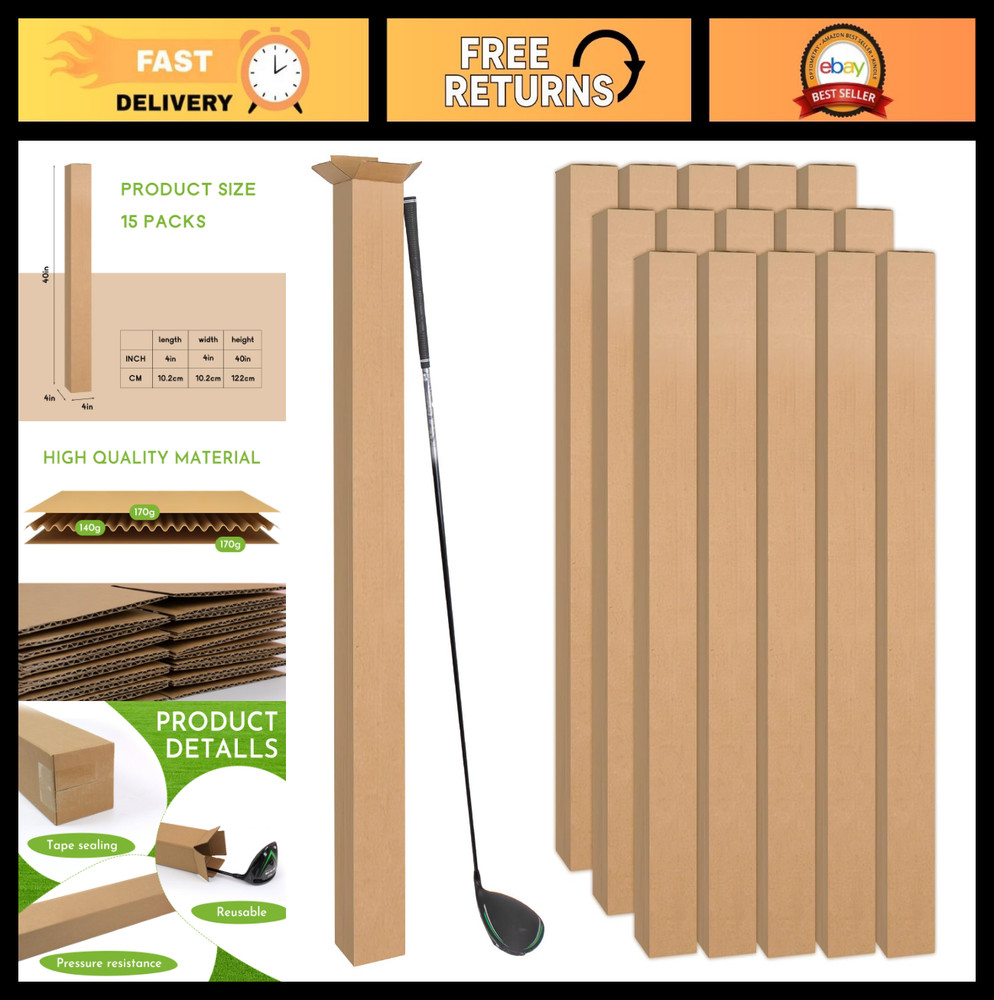 15 Pcs Tall Corrugated Golf Club Shipping Boxes – 4x4x40 Long Storage & Packagin