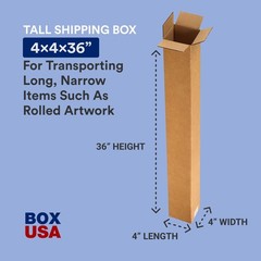 BOX USA 4x4x36 Tall Corrugated Boxes, Tall, 4L x 4W Cost Saver, Kraft