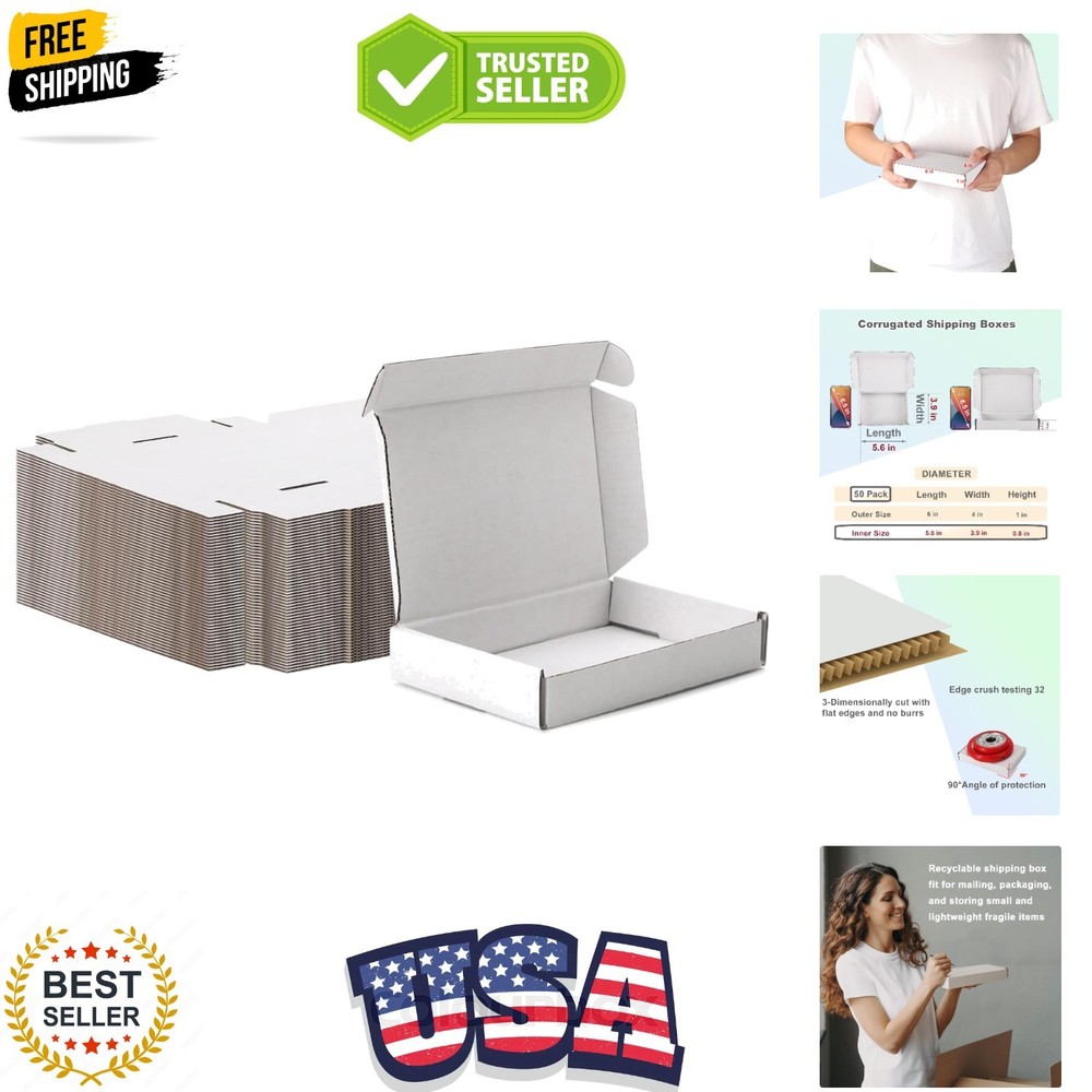 6x4x1 Inches Shipping Boxes Pack of 50, Small Corrugated Cardboard Box for Ma…