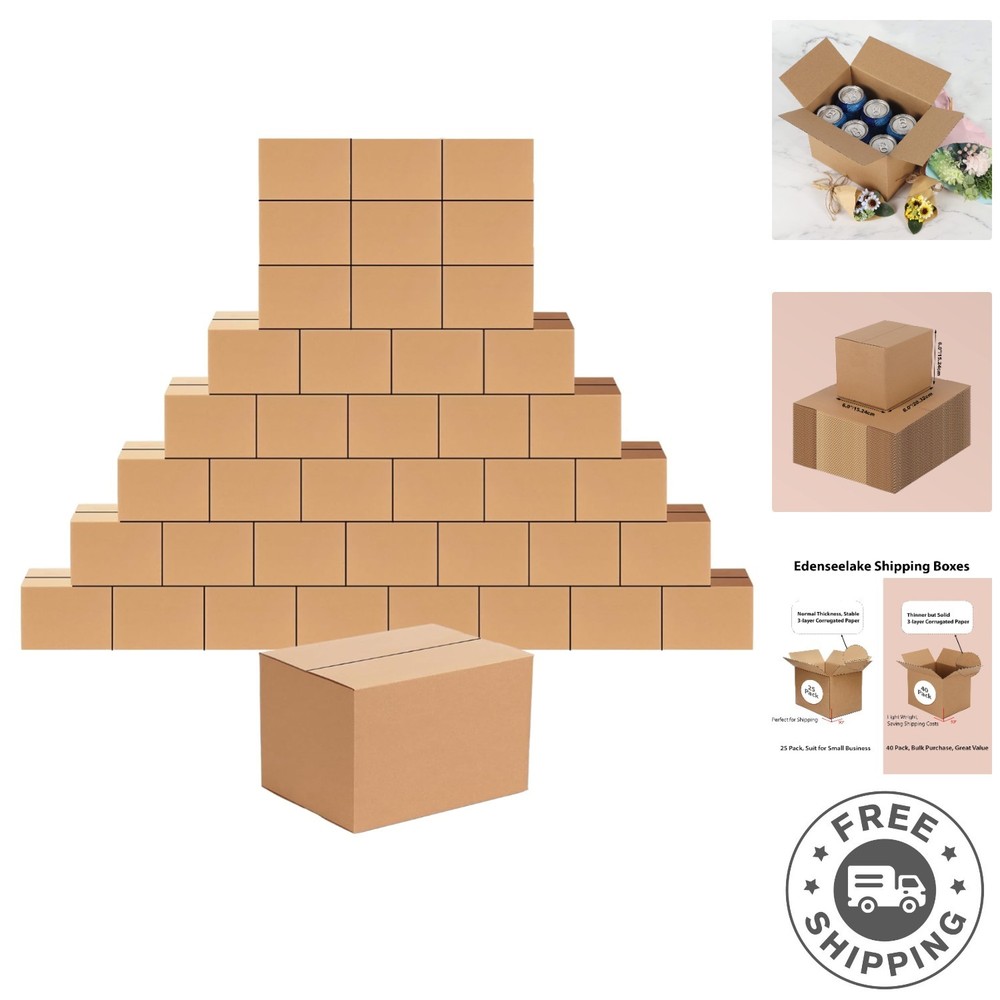 40-Pack Eco-Friendly Shipping Boxes 8x6x6 Inches – Perfect for Packing & Moving