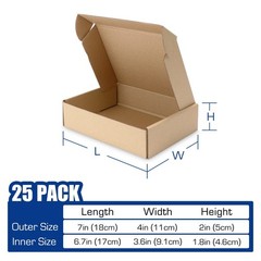 25 Pack Shipping Boxes, 7 x 4 x 2 inch Corrugated Cardboard Packing Small Mai…