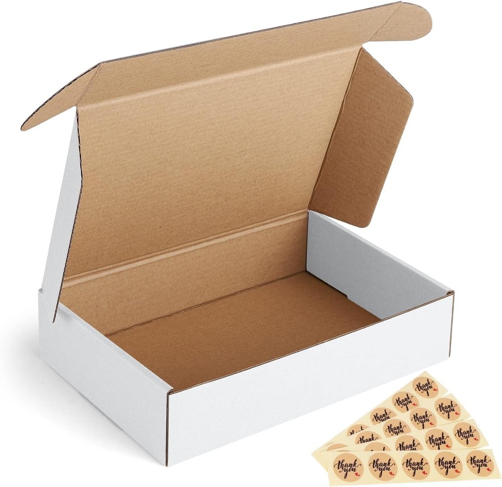 25 Pack Easy Assembly 9x6x2 Corrugated Shipping Boxes with Thank You Stickers