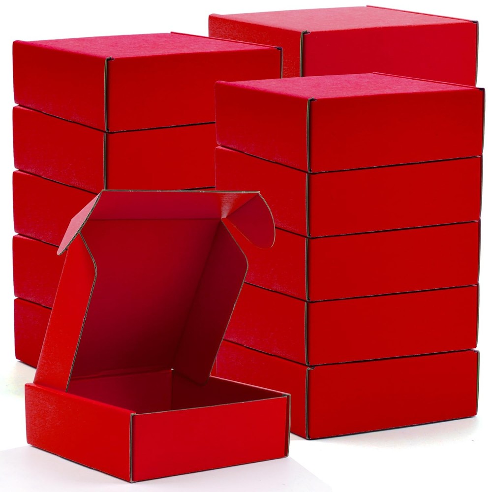 Small Corrugated Cardboard Mailer Shipping Boxes Red 15 Pack 6x6x2 Inch