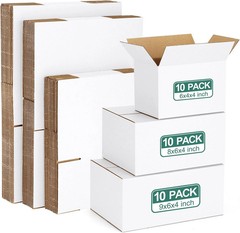 30 Pack Small Shipping Boxes Assorted Sizes, White Corrugated Box Mailers, Cardb