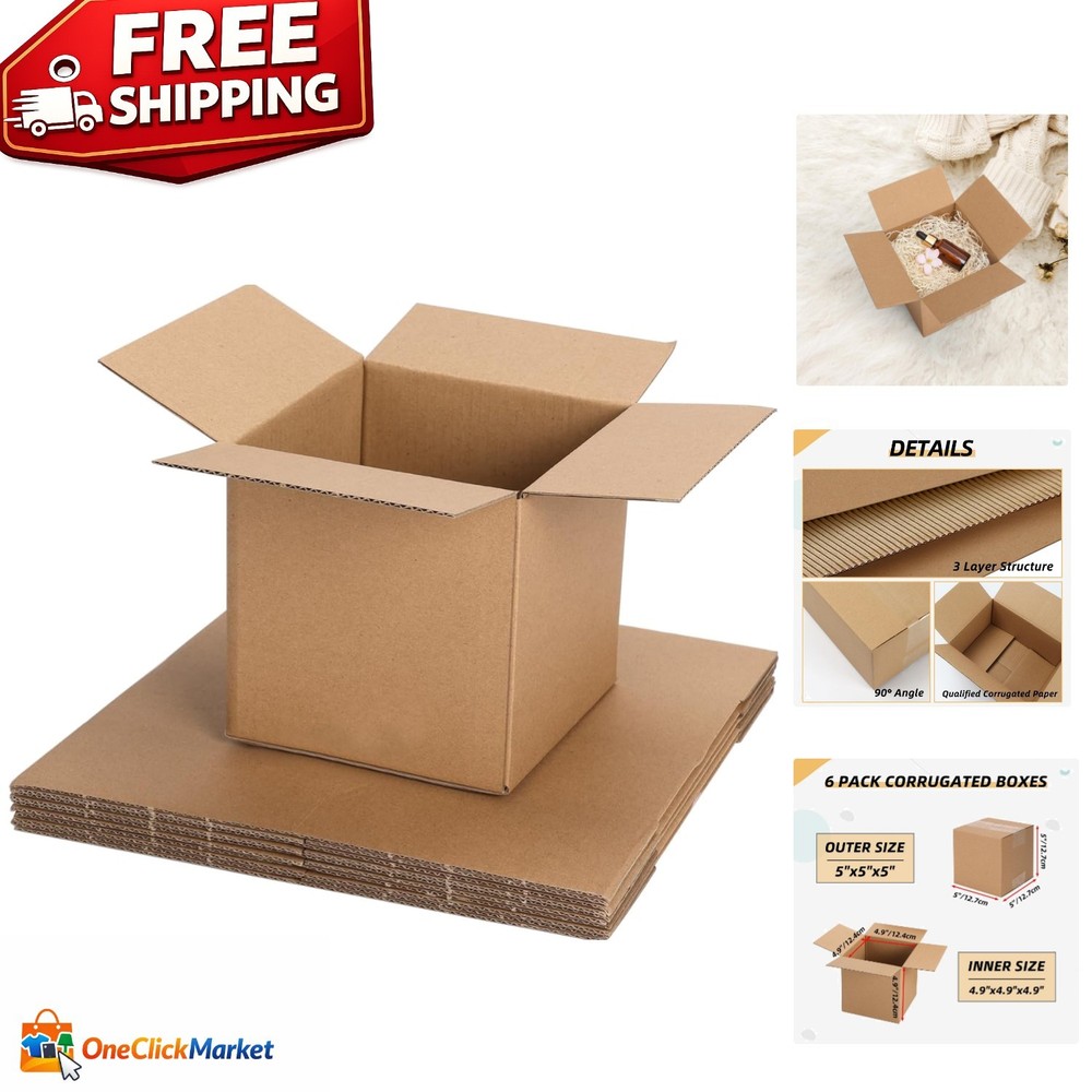 Sturdy and Recyclable 5x5x5 Inch Mailing Boxes – Pack of 6 for Easy Packing