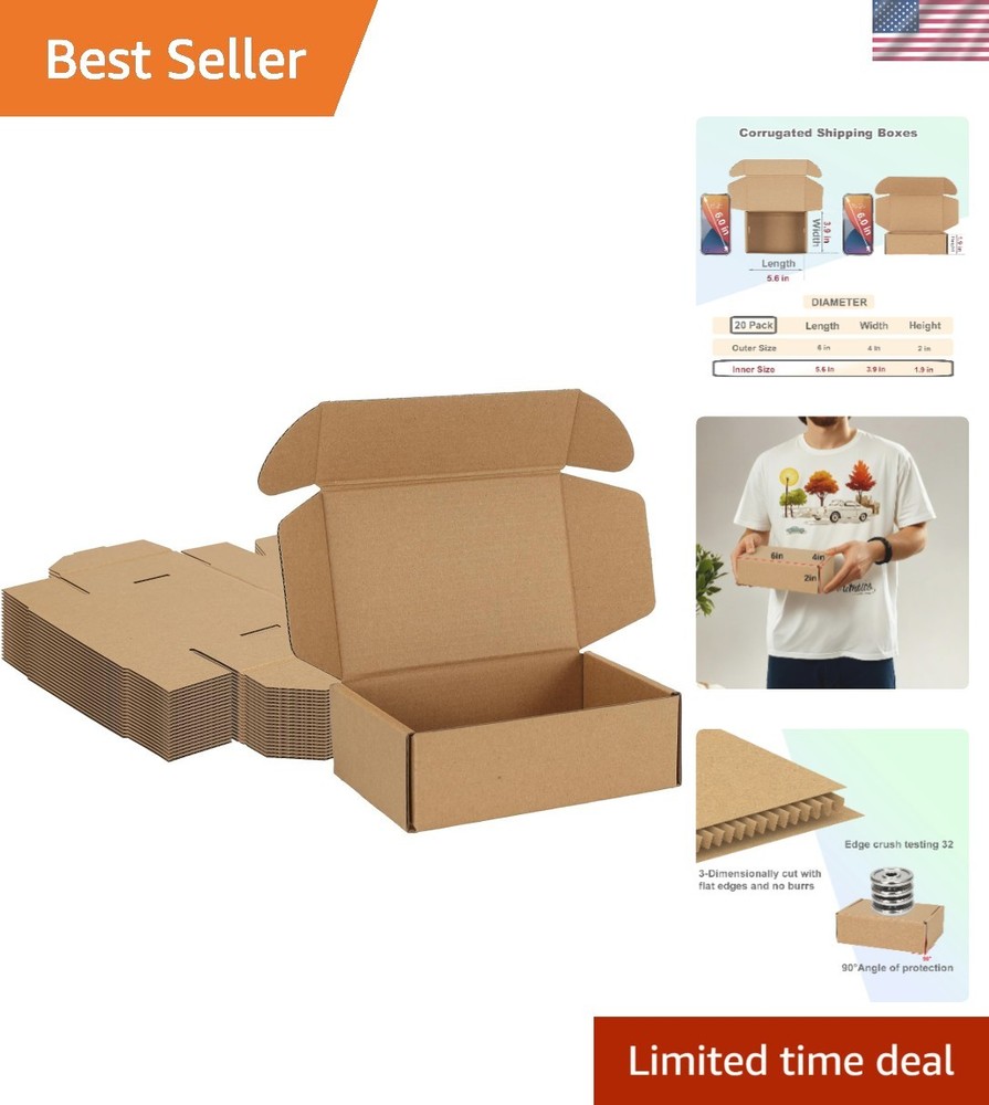 Versatile Pack of 20 6x4x2 Corrugated Shipping Boxes – Recyclable & Stylish