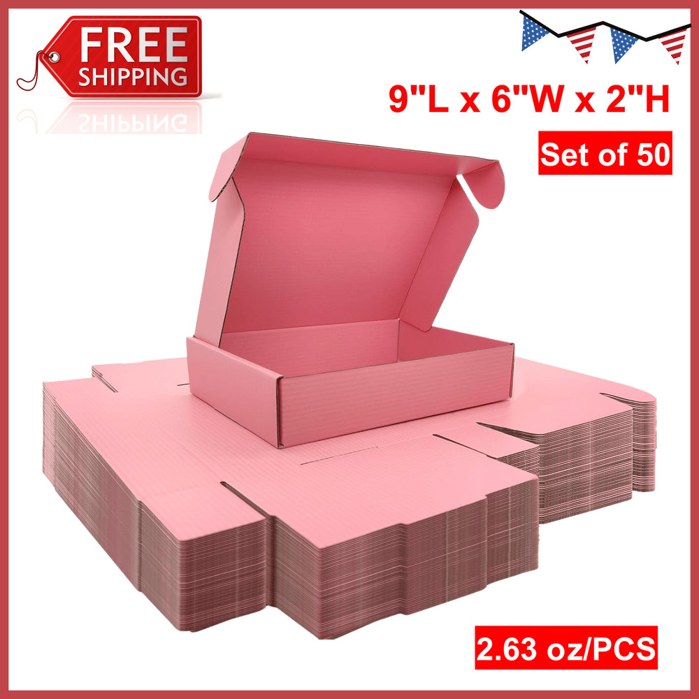 9x6x2 inches Small Shipping Boxes Set of 50 – Pink Mailer Corrugated Cardboard