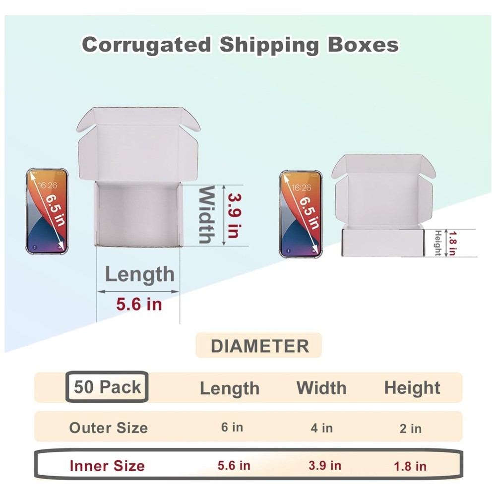Pack of 50 White Cardboard Shipping Boxes 6x4x2
