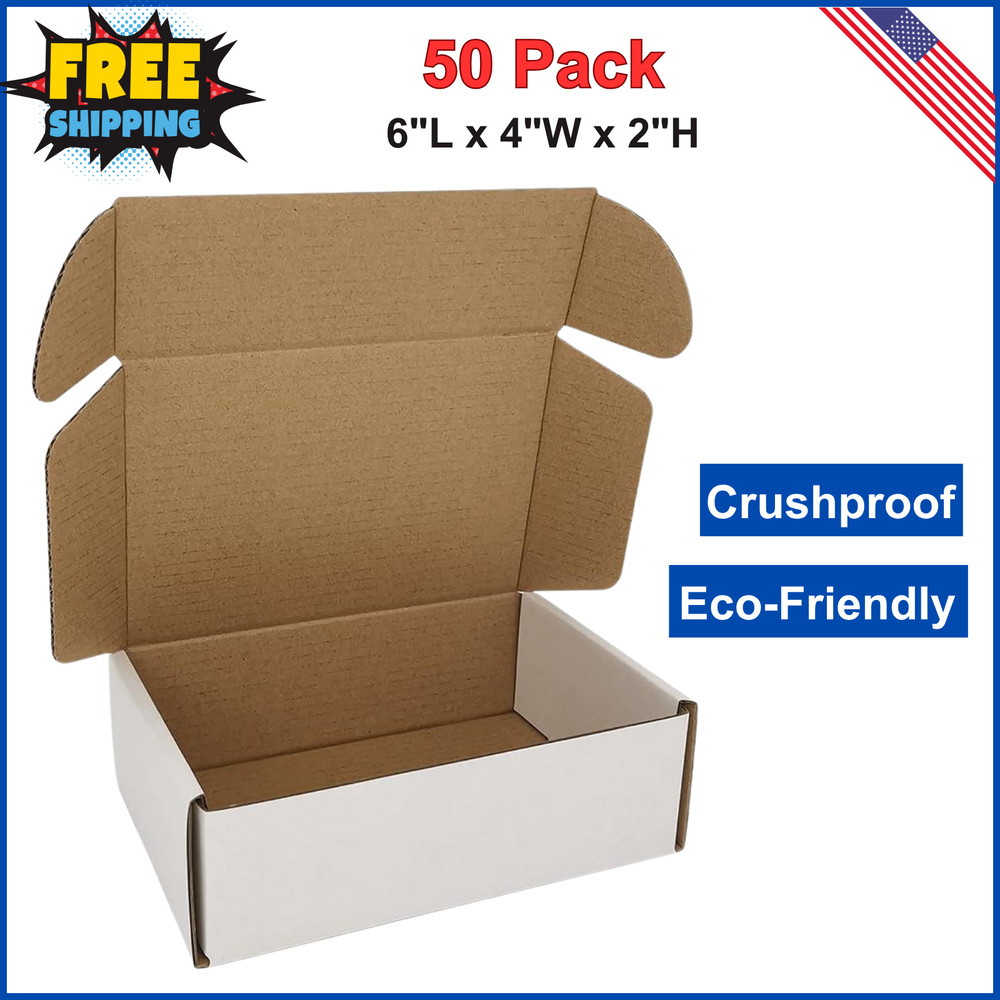White Corrugated Shipping Mailer Packing Boxes 6x4x2 inch 50 Pack For Business