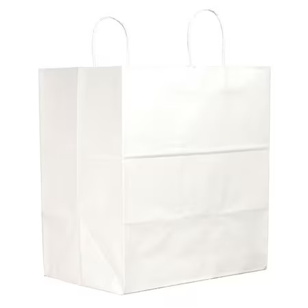 Zoro Select 87281 Shopping Bag Flat Bottom, Jr. Mart White, Paper Twist, 87281