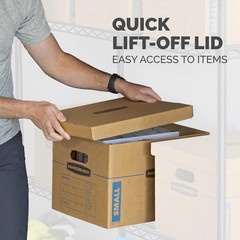 Small Classic Moving Box, 20-Pack, Reinforced Handles, Tape-Free Assembly, 15 X