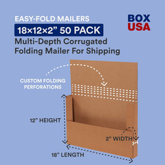 Flat Mailer Shipping Boxes 18″L X 12″W X 2″H Large 50-Pack | Corrugated Cardboar