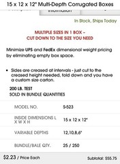 15 x 12 x 12″ Multi-Depth Corrugated Boxes 25/pk , 15x12x12, Uline S-523,