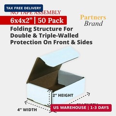 Partners Brand 6x4x2 Corrugated Cardboard Boxes, 6″L x 4″W x 2″H, Pack of 50| Sh