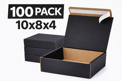 100 Black Shipping Boxes 10x8x4 Mailer Boxes Corrugated Self Seal No Tape