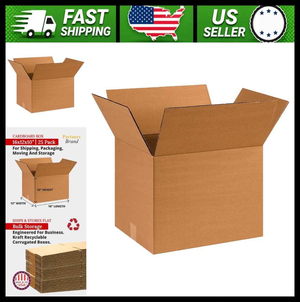 Partners Brand Corrugated Cardboard Shipping Boxes 16 x 12 x 10 Pack of 25