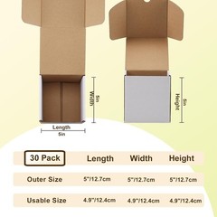 30 Pack 5x5x5 White Small Shipping Boxes, 5 x 5 x 5 Corrugated Cardboard Box for
