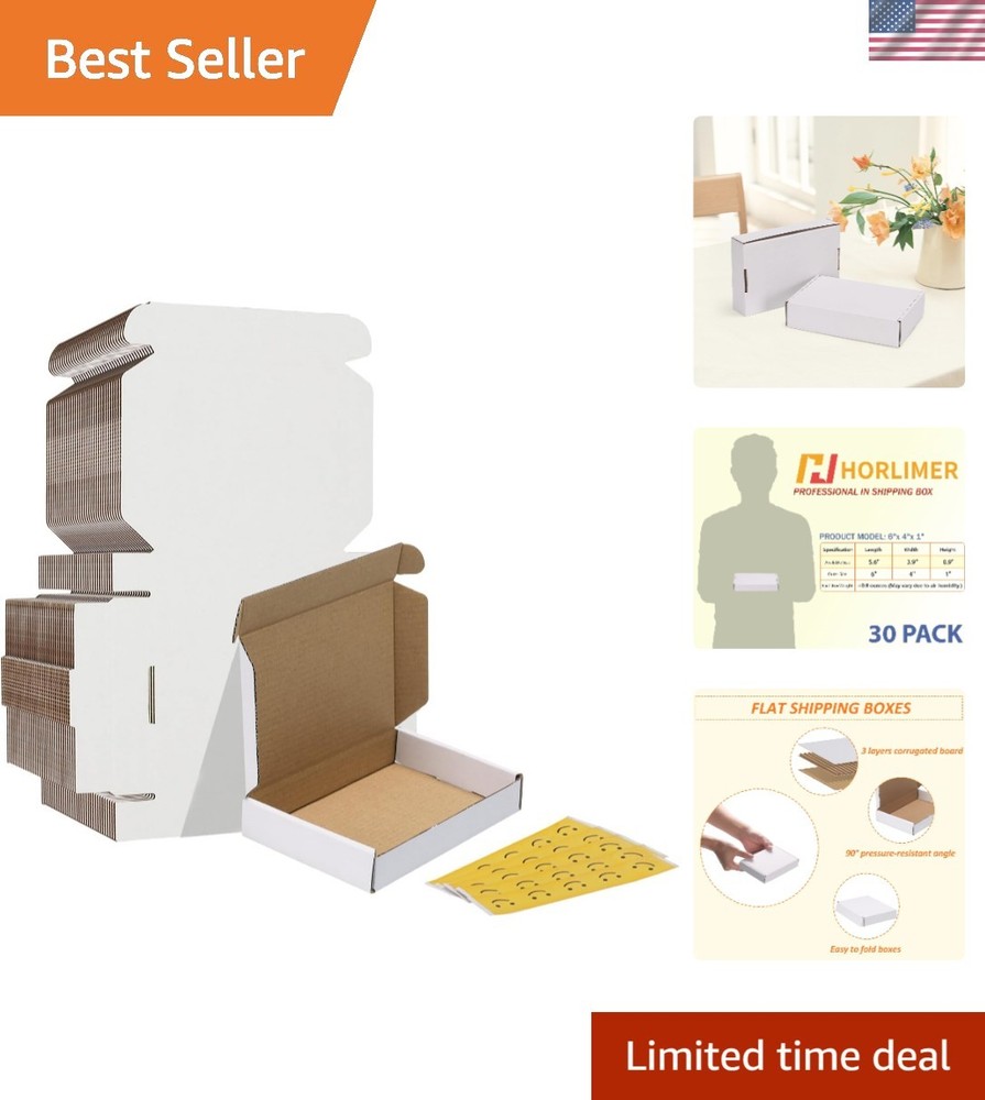 Set of 30 White Mailing Boxes 6x4x1 – Effortless Assembly for Small Business