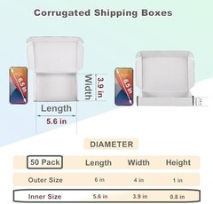 50 Pack White Corrugated Shipping Mailer Small Packaging Packing Boxes 6x4x1”