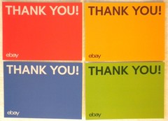 100 EBAY BRANDED 5.5″ X4″ RED BLUE YELLOW & GREEN THANK YOU CARDS NEW IN PACKAGE