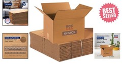 Flat Shipping 10-Pack Medium Moving Boxes – 18″L x 14″W x 12″H for Easy Assembly