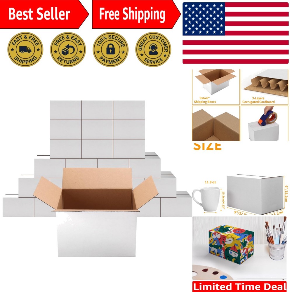 Elegant 25 Count White Shipping Boxes 9x6x6 Inches – Ideal for Online Sellers