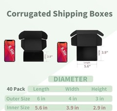 Pack of 40 Black Cardboard Shipping Boxes 6x4x3