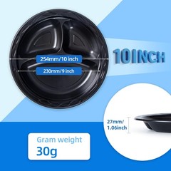 YANGRUI 150-Pack 10″ Black 3-Compartment Plate – Shrink Wrapped No Pre-Wash |…