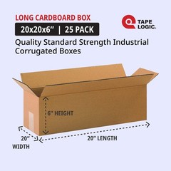 TAPE LOGIC 20x6x6 Long Corrugated Boxes, Long, 20L x 6W x 6H, Pack of 25 | Shipp