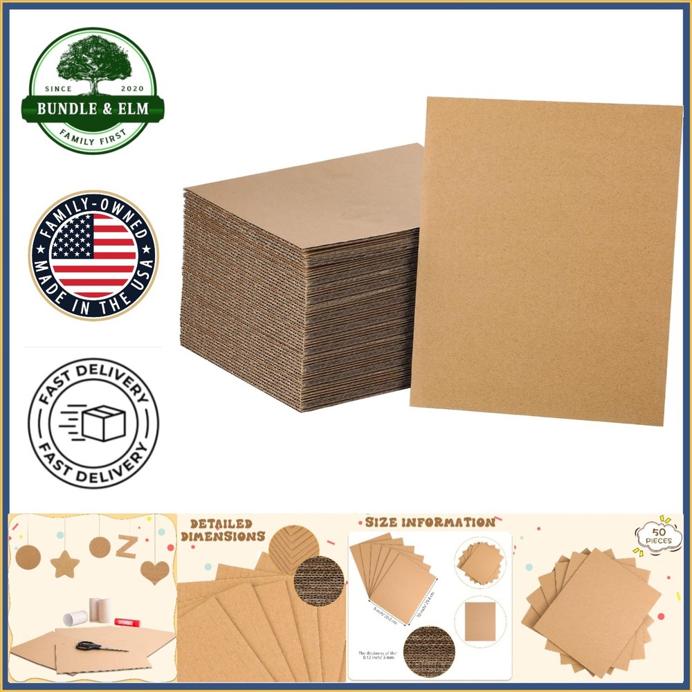 50 Pack Corrugated Cardboard Sheets for Mailing, Packing, and Art Projects