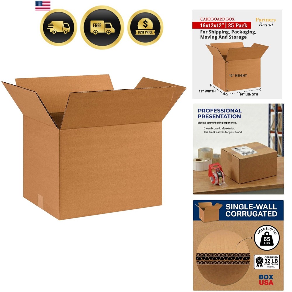 Partners Brand 16x12x12 Corrugated Cardboard Boxes, 16″L x 12″W x 12″H, Pack …