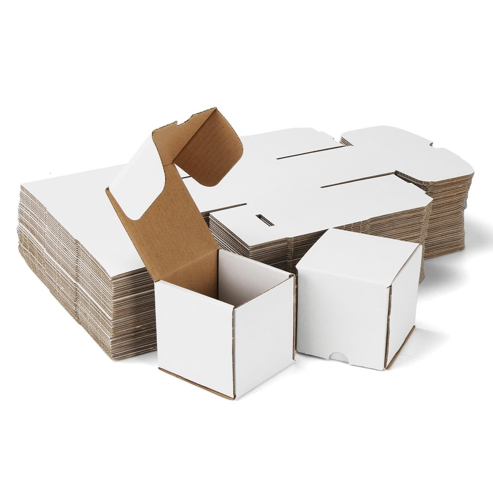 50pcs 3X3X3 inch Small Shipping Boxes for Business, White Corrugated Cardboar…